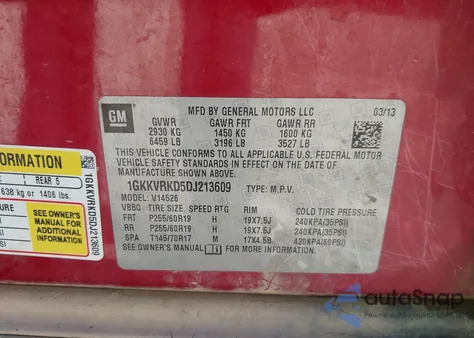 2013 GMC Acadia Slt-1 from USA, damaged, VIN 1GKKVRKD5DJ213609